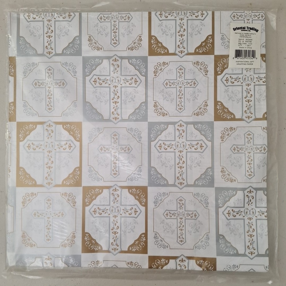 Vintage NEW Inspirational Cross Gift Wrapping Paper Made In USA